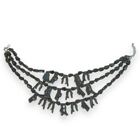 Handmade Jewelry - Triple Strand Gray Coral Beaded Necklace Abstract Boho Statement Jewelry C14Q